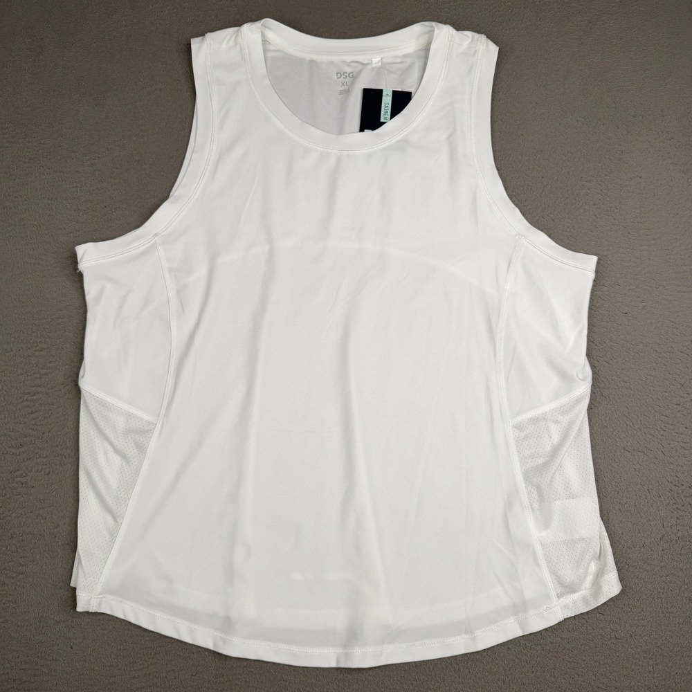 DSG Running Tank Shirt Womens XL White Moisture Wicking Reflective Athletic